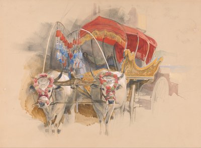 Ein türkischer Araba, gezogen von zwei weißen Ochsen, Konstantinopel von John Frederick Lewis